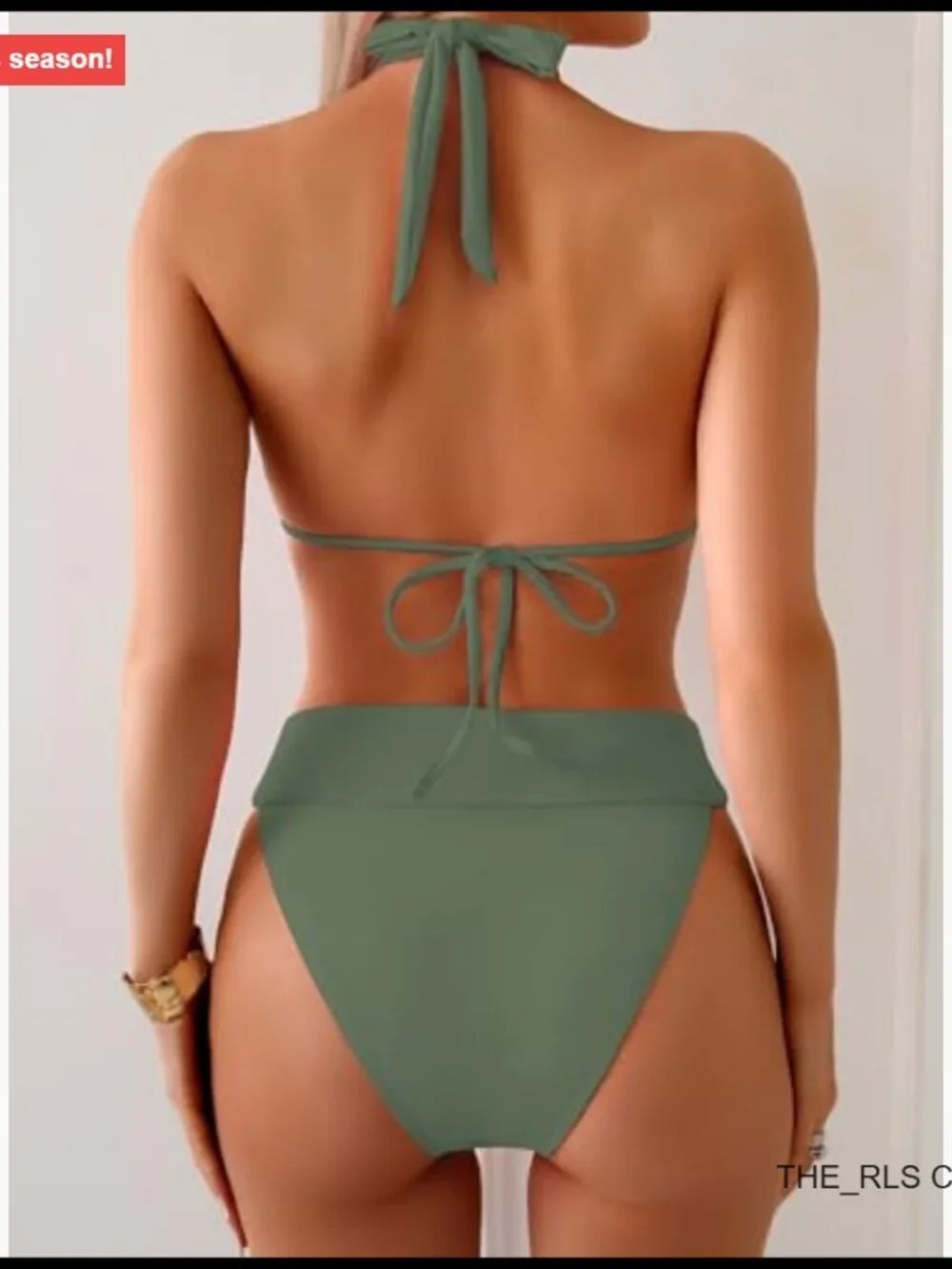 Triangle Ruched Bikini Set with Gold Plated Sliding Rings